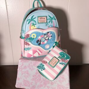NWT Disney Womens Loungefly Mini Mouse Mini Backpack with Wallet Set Multicolor